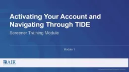 Activating Your Account and Navigating Through TIDE