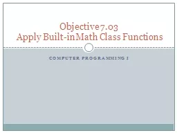 Computer Programming I Objective 7.03