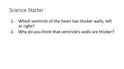 Science Starter Which ventricle of the heart has thicker walls, left or right?