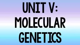 Unit V: Molecular Genetics