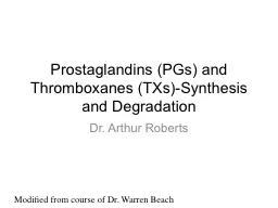 Prostaglandins (PGs) and Thromboxanes (TXs)-Synthesis and Degradation