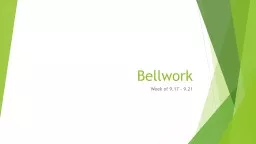 PPT-Bellwork Week of 9.17 - 9.21