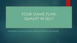 YOUR GAME PLAN: QUALITY IN 2017