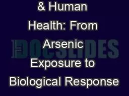 Water Quality & Human Health: From Arsenic Exposure to Biological Response