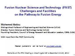 PPT-Fusion Nuclear Science and Technology (FNST) Challenges and Facilities