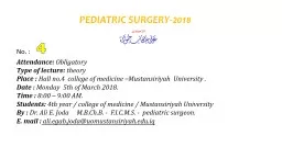 PEDIATRIC SURGERY- 2018 No. :