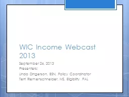 WIC Income Webcast 2013 September 26, 2013