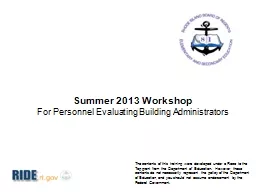 Summer 2013 Workshop For Personnel Evaluating Building Administrators