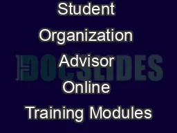 Student Organization Advisor Online Training Modules