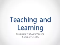 Teaching and Learning Principals’ Network Meeting