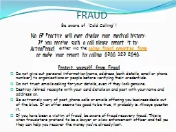 FRAUD Be aware of  ‘Cold Calling’ !