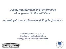 Quality Improvement and Performance Management in the WIC Clinic: