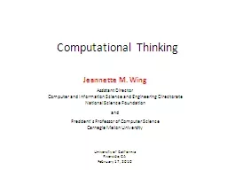 Computational Thinking Jeannette M. Wing