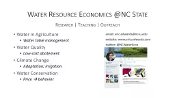 Water Resource Economics @NC State