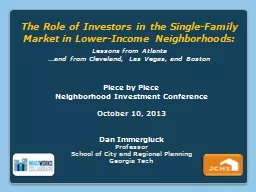   The Role of Investors in the Single-Family Market in Lower-Income Neighborhoods: