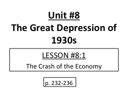 Unit #8 The Great Depression of 1930s