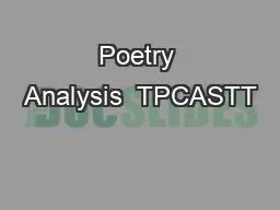 Poetry Analysis  TPCASTT