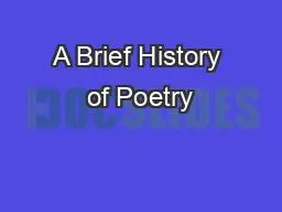 A Brief History of Poetry