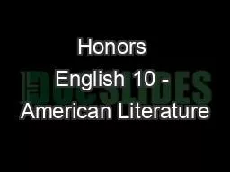 Honors English 10 - American Literature