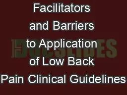 Facilitators and Barriers to Application of Low Back Pain Clinical Guidelines