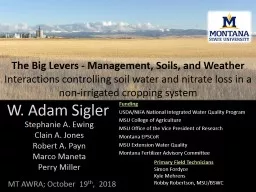 W. Adam Sigler The Big Levers - Management, Soils, and Weather