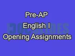 Pre-AP English I Opening Assignments