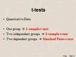 t-Tests Slide # 1 1-sample t-test