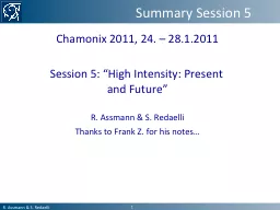 Summary Session 5 Chamonix 2011, 24. – 28.1.2011