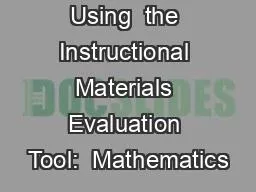 Reviewing  Using  the Instructional Materials Evaluation Tool:  Mathematics
