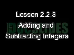 Lesson 2.2.3 Adding and Subtracting Integers
