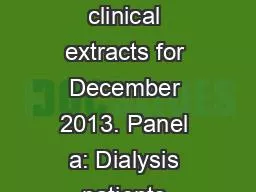 PPT-Data Source: CROWNWeb clinical extracts for December 2013. Panel a: Dialysis patients