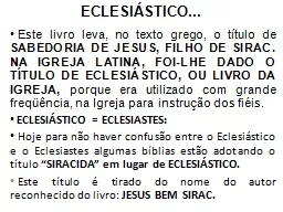 PPT-ECLESIÁSTICO ... Este livro leva, no texto grego, o título de