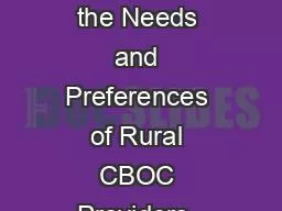 Adapting the SAFE Program to the Needs and Preferences of Rural CBOC Providers, Veterans