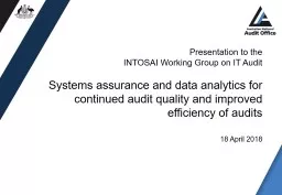 Presentation to the  INTOSAI Working Group on IT Audit