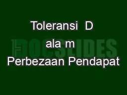 Toleransi  D ala m  Perbezaan Pendapat