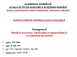 ACADEMIA ROMÂNĂ ȘCOALA DE STUDII AVANSATE A ACADEMIEI ROMÂNE