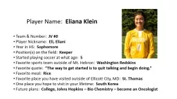 Player Name:   Eliana Klein