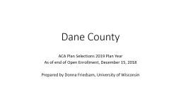 Dane County ACA Plan Selections 2019 Plan Year