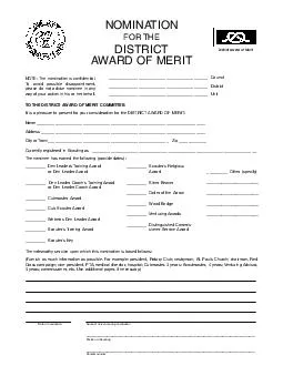 NOMINATION FOR THE DISTRICT AWARD OF MERIT TO THE DISTRICT AWARD OF MERIT COMMITTEE It