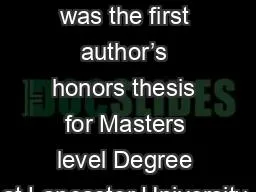 This study was the first author’s honors thesis for Masters level Degree at Lancaster University.