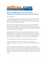 How To Motivate Your Team Put Frederick Herzberg Theor