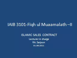 IAIB 3101- Fiqh  ul   Muaamalath