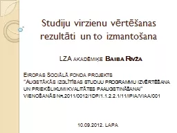 PPT-Studiju virzienu vērtēšanas rezultāti un to izmantošana