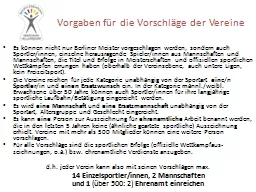 Vorgaben für die Vorschläge der Vereine