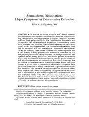 Somatoform Dissociation Major Symptoms of Dissociative