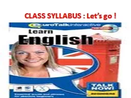 CLASS SYLLABUS :  Let’s