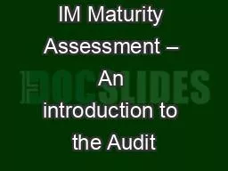 IM Maturity Assessment – An introduction to the Audit