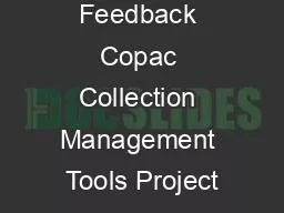 Group  B Feedback Copac Collection Management Tools Project