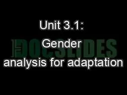 Unit 3.1: Gender analysis for adaptation