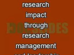 Enhancing research impact through research management and leadership